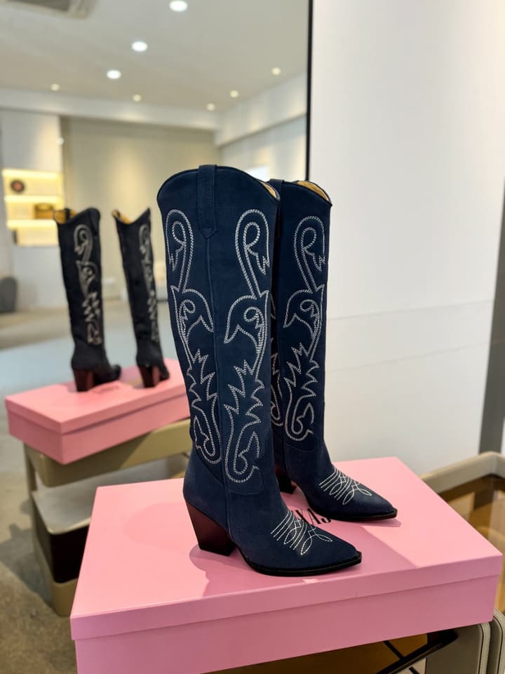 Paris Texas Embroidered Knee-High Boots in Black With Tone-on-tone Embroidery
