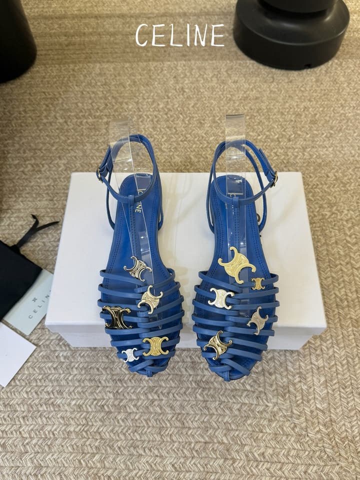 Celine Triomphe Ankle Strap Sandals – Spring/Summer Collection in Black - Large Logo Flats