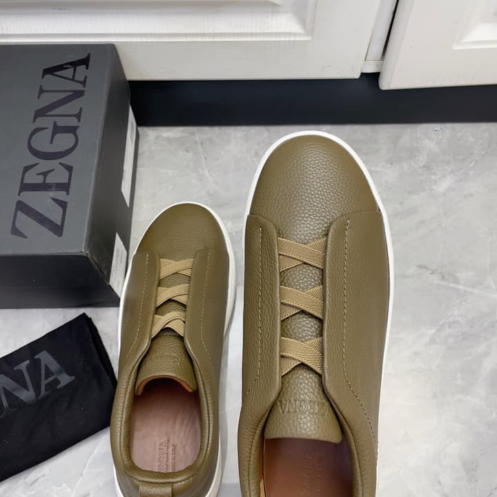 Zegna Triple Stitch Low-Top Sneakers in Navy Blue