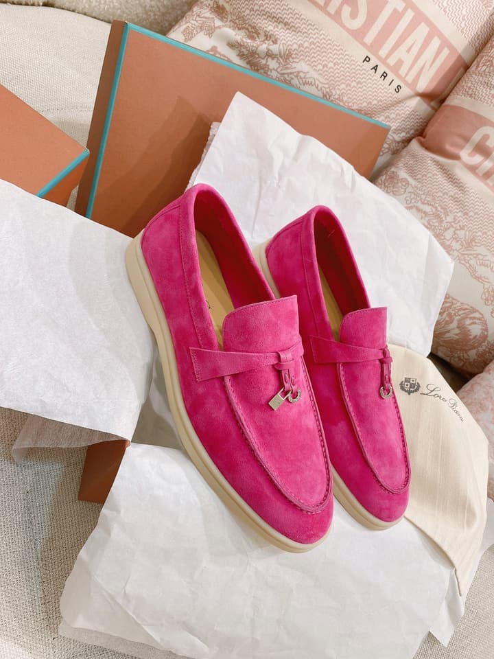 Loro Piana Glossy Cashmere Loafers in Blush Pink Suede