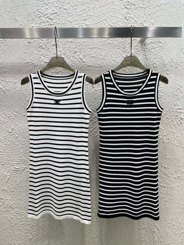 Celine Arc de Triomphe Striped Knit Vest Dress in Black