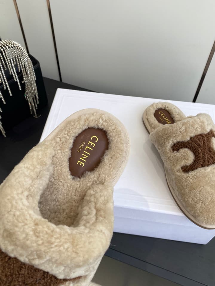 Celine Triomphe Wool Slippers – Autumn/Winter Collection in Beige