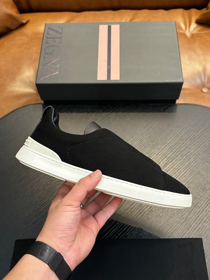 Zegna Triple Stitch Low-Top Sneakers in Dark Brown