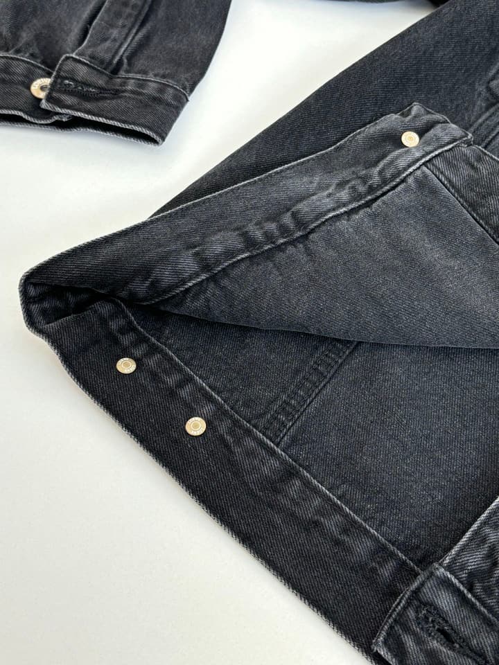 Loewe Embroidered Washed Distressed Denim Jacket in Washed Black