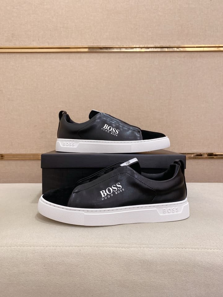 Boss Casual Leather Loafers in Glossy Black Toe