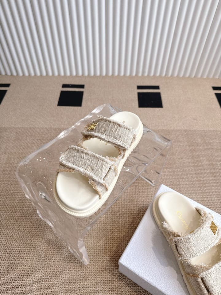 Dior Velcro Summer Sandals in Bright Cream Woven