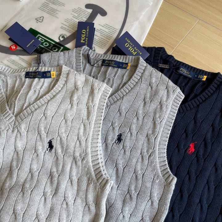 Ralph Lauren V-Neck Cable Knit Vest in Dark Grey