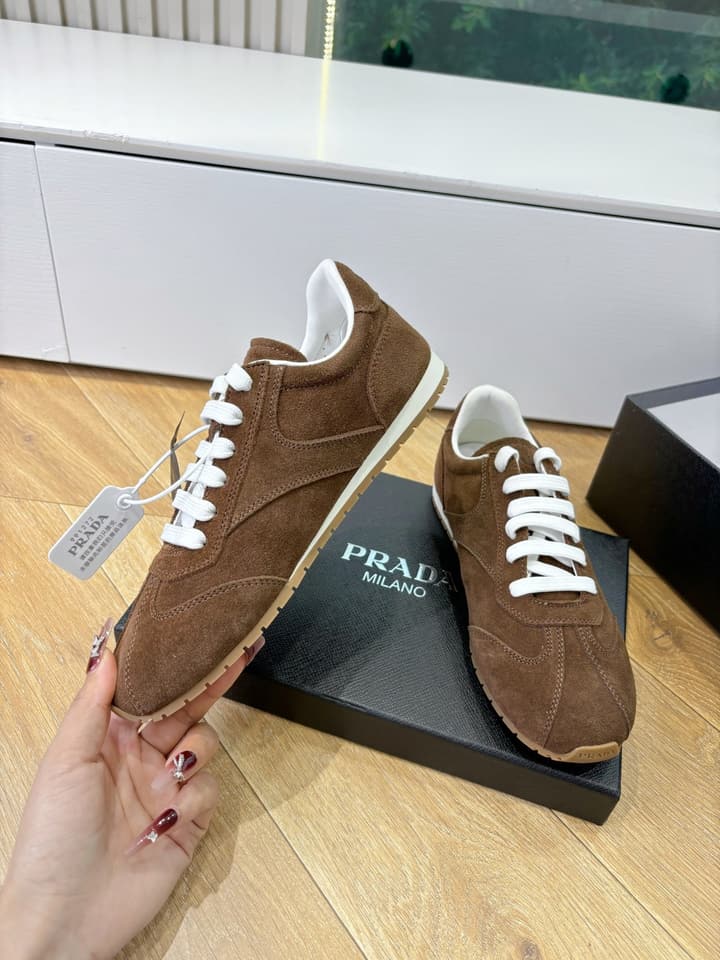 Prada FW25 German Training Shoes in Dark Brown Suede