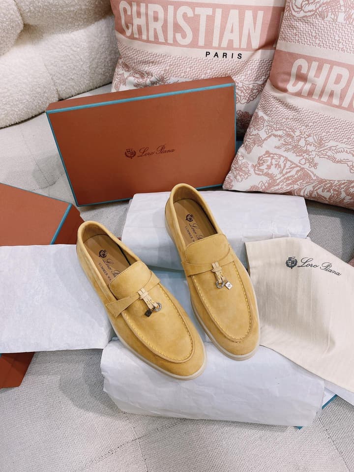 Loro Piana Glossy Cashmere Loafers in Blush Pink Suede