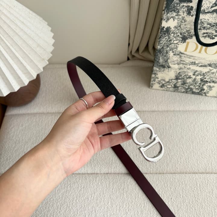 Dior Reversible Calfskin CD Buckle Belt in Black/burgundy With Gold Hardware