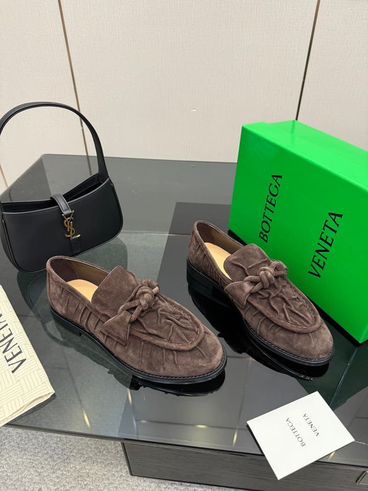 Bottega Veneta Astaire Suede Loafers in Black Leather