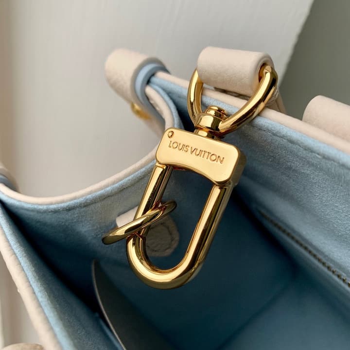 Louis Vuitton ONTHEGO Small Monogram Tote Bag in Cream With Blue Monogram