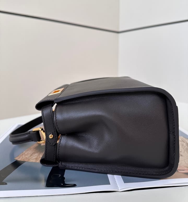 Fendi Peekaboo Classic Calfskin Satchel in Dark Coffee Brown Leather