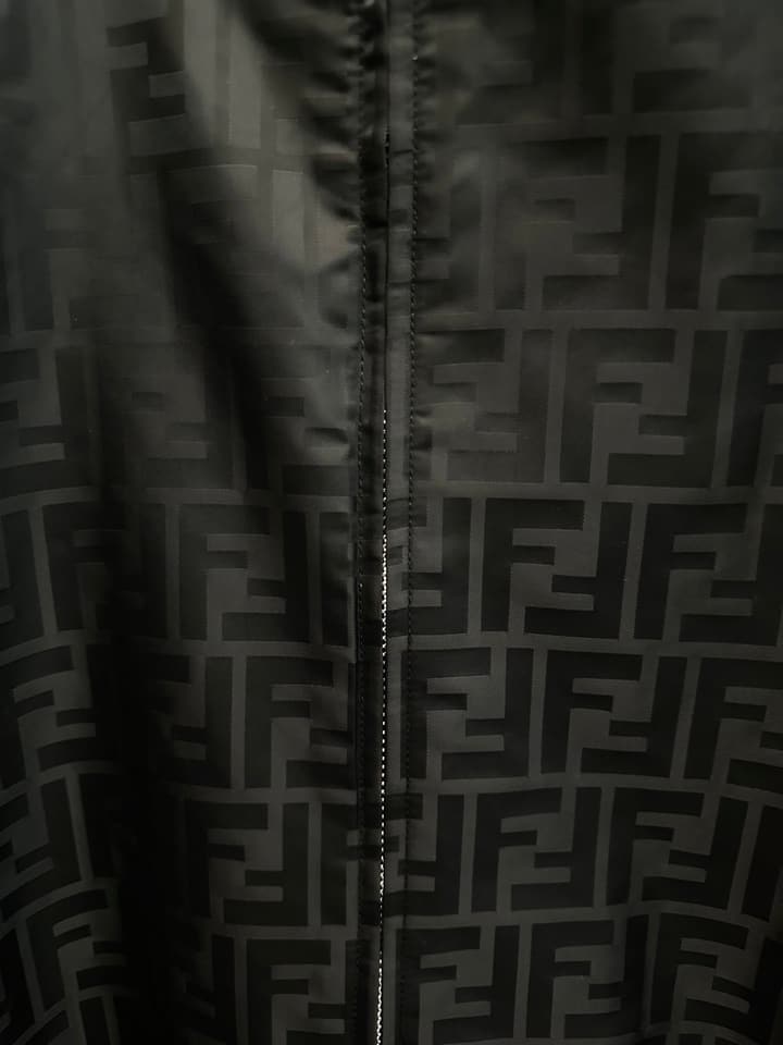 Fendi Stand Collar Nylon Bomber Jacket in Black Jacquard Bomber Jacket