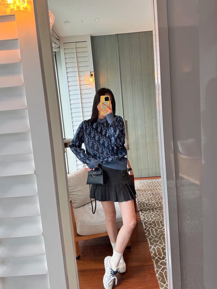 Dior Oblique Jacquard Wool Crewneck Sweater – 2026SS in Navy Oblique With Light Blue Trim
