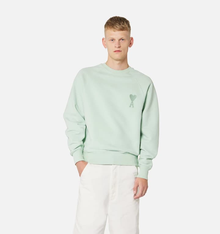 Ami Paris Ami de Coeur Embroidered Crewneck Sweatshirt in Gray