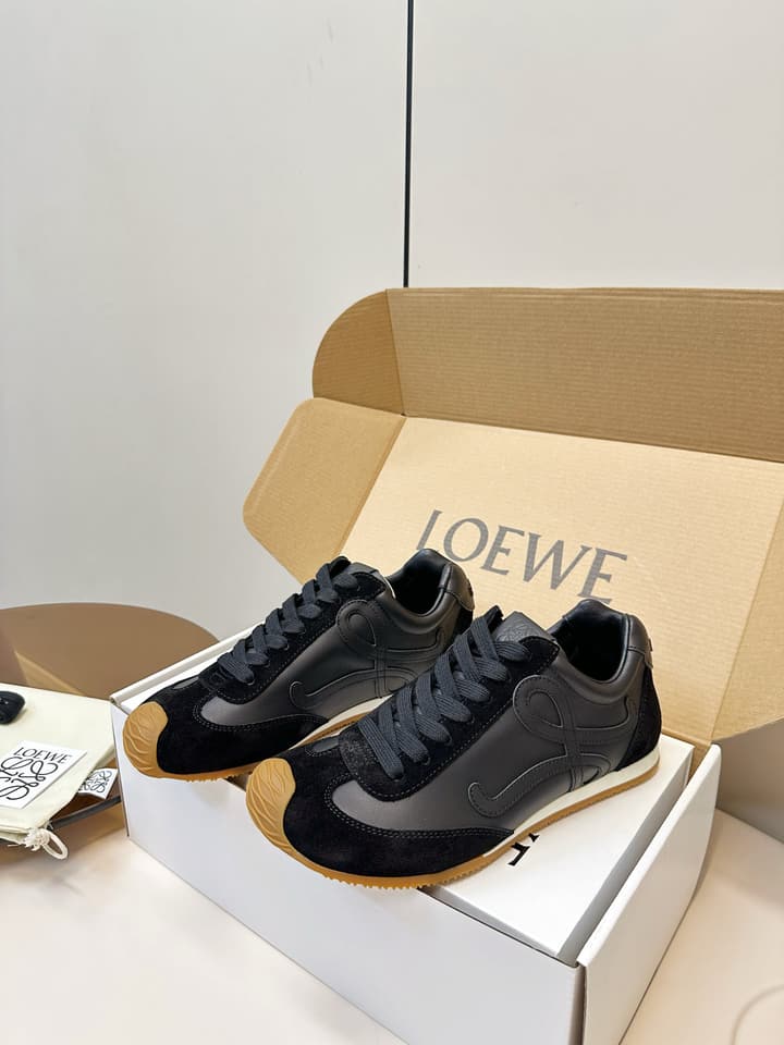 Loewe German Trainer Sneakers – Early Spring Collection – 25SS in Black Suede And Leather With Gum Sole