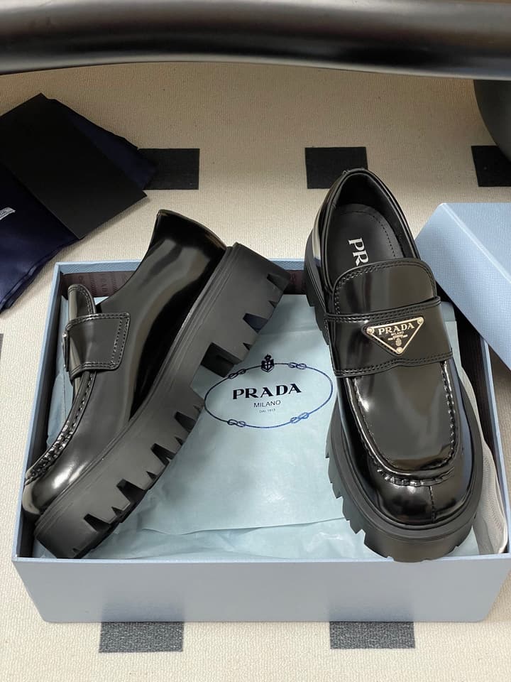Prada Thick-Soled Platform Loafers – 25FW in Deep Gloss Black