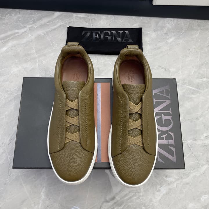 Zegna Triple Stitch Low-Top Sneakers in Navy Blue