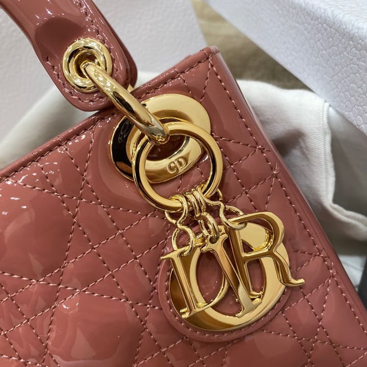 Dior Lady Dior Mini Patent Crossbody Bag in Cherry Red Patent