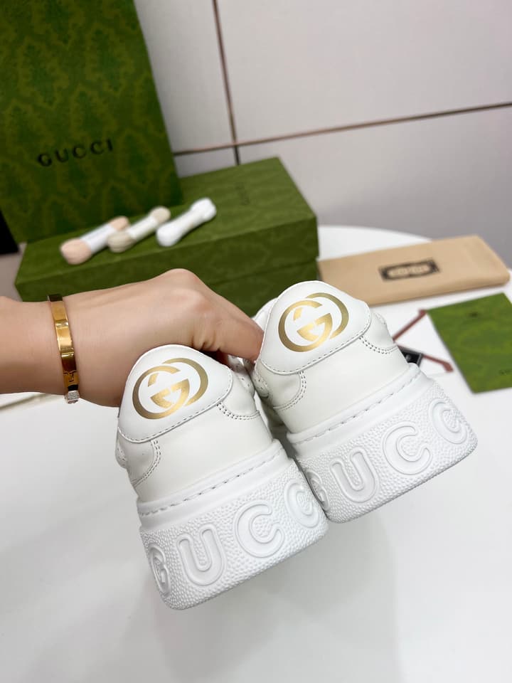 Gucci Chunky Lightweight Platform Sneakers in White Embossed Leather Sneaker