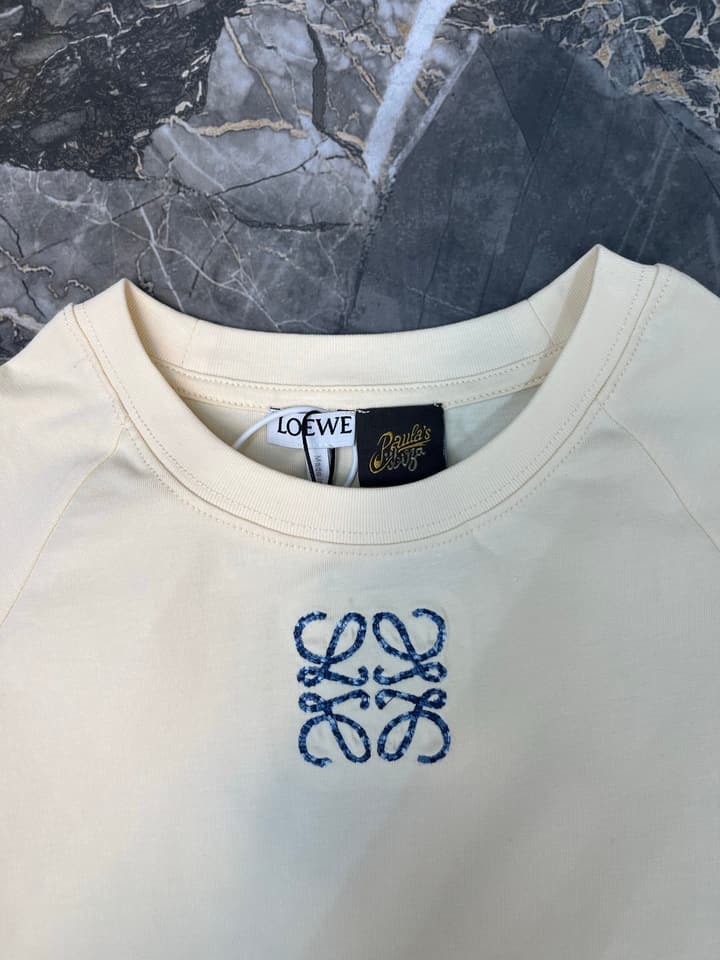 Loewe Cotton Mosaic Anagram Embroidered T-Shirt in Navy Blue