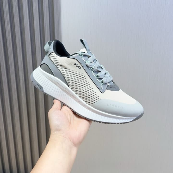 Boss Men's Layered Sport Sneakers in Black With White Sole