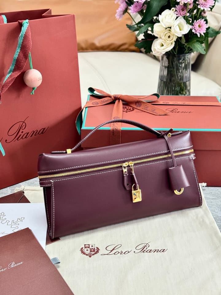 Loro Piana Extra Clutch L29 Handbag in Deep Maroon Leather Clutch