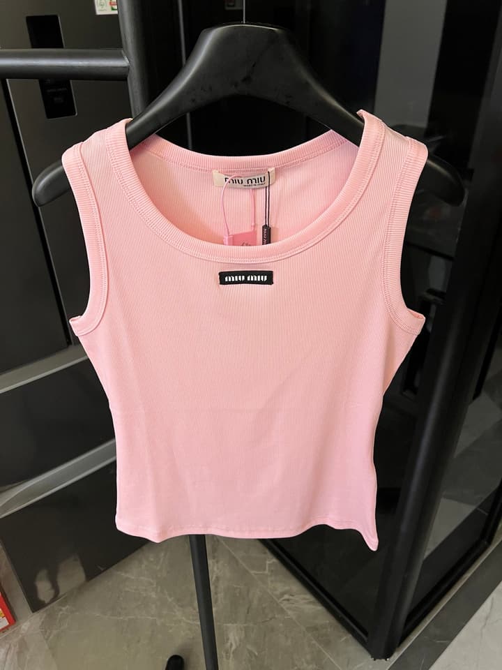 Miu Miu Ribbed Cotton Logo Tank Top – 25SS in Grey