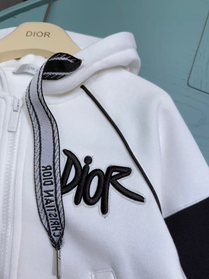 Dior High-End Children's Hooded Tracksuit Set – Kids Collection – 2025AW in Black And White Monogram