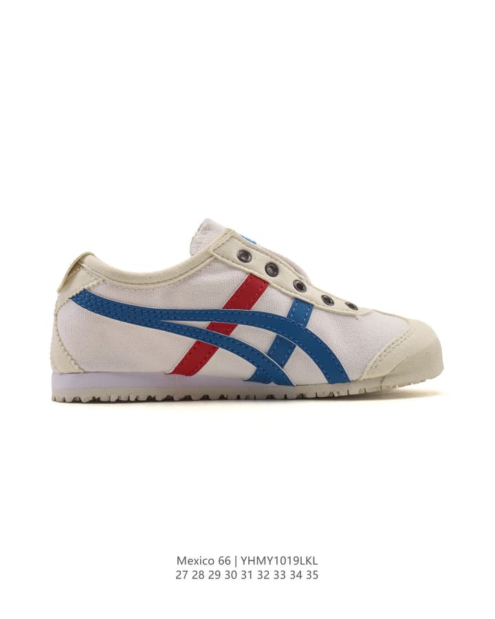 Onitsuka Tiger Mexico 66 Classic Sneakers – Kids Collection in Cream With Blue And Red Stripes