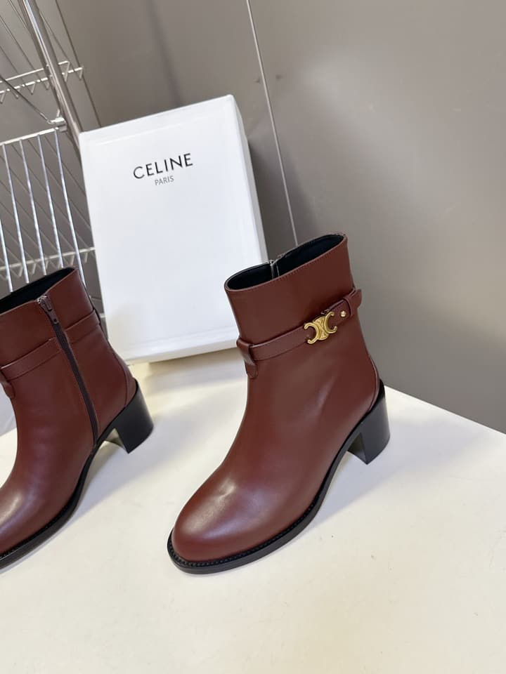 Celine Retro Triomphe Chunky Heel Ankle Boots – Autumn/Winter in Classic Black