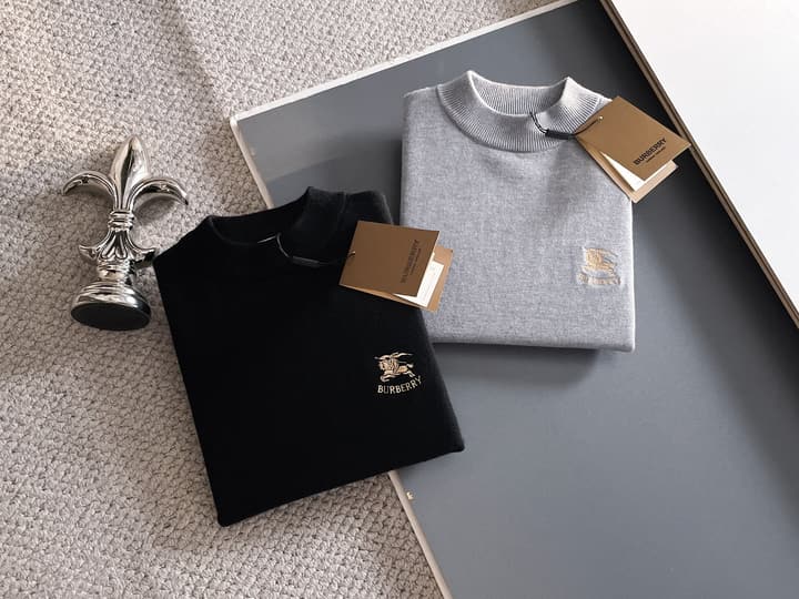 Burberry Half-Zip Wool Blend Sweater in Black Logo