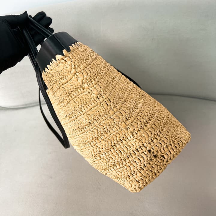Prada Large Raffia and Leather Tote Bag 1BG499 – Summer Collection in Natural Raffia With Black Leather