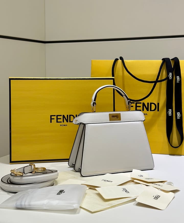 Fendi Peekaboo I See You Petite Handbag in Light Gray With Black Trim