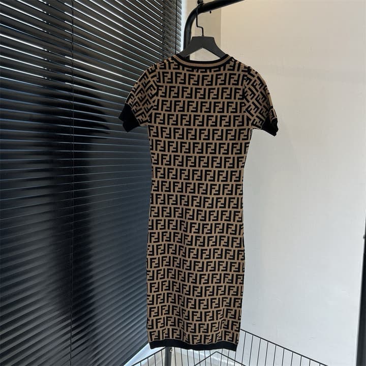 Fendi Double F Monogram Jacquard Knit Dress in Coffee Monogram Knit Dress
