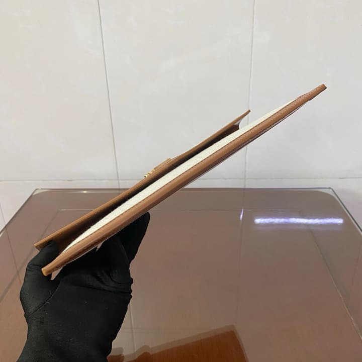 Saint Laurent Uptown Canvas Clutch Bag in Canvas With Caramel Trim