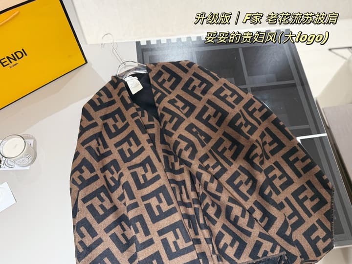 Fendi Monogram Cashmere Shawl in Black And Brown Ff Logo Wrap