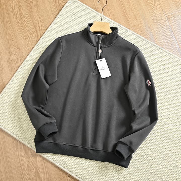 Moncler Men's Half-Zip Stand Collar Sweatshirt – 2025 Spring Collection in Grey