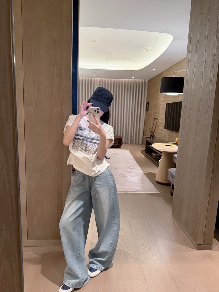 Dior Butterfly and Letter Print Rhinestone T-Shirt in White With Blue Print