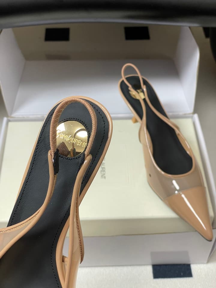 Saint Laurent Pointed PVC Slingback Sandals – 26SS in Beige