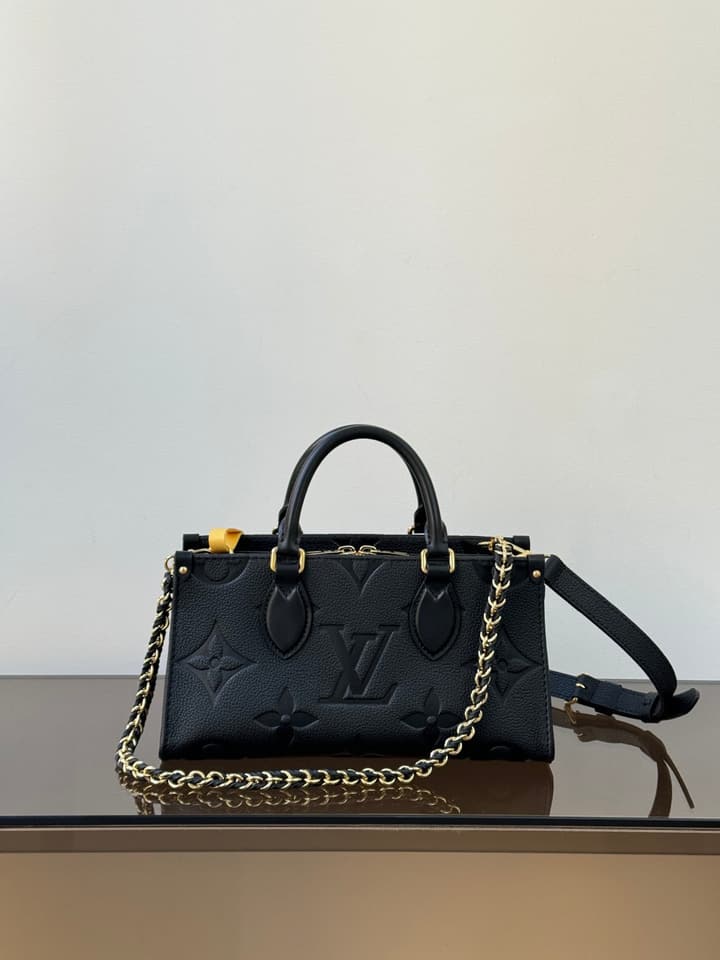 Louis Vuitton OnTheGo Tote Handbag in Black Embossed Leather Tote