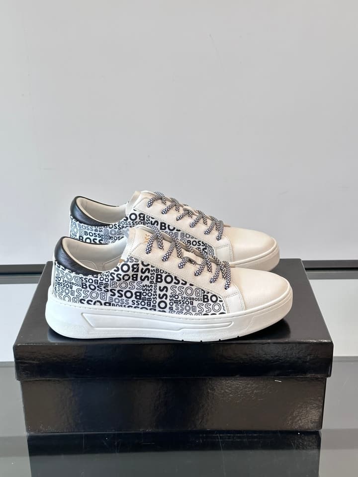Boss Italian-Made Cupsole Sneakers in Black Patterned