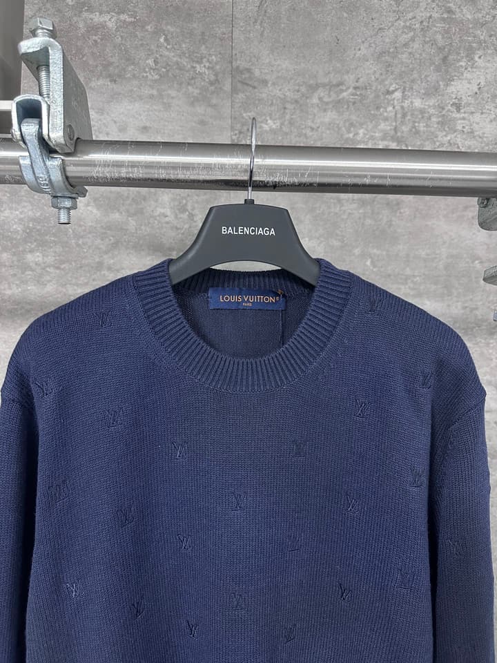 Louis Vuitton Monogram Embroidered Round Neck Sweater in Navy Blue Embroidered Monogram Sweater