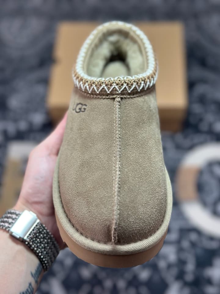 UGG Tazz Thin Sole Sheepskin Snow Boots in Black With White Patterned Trim