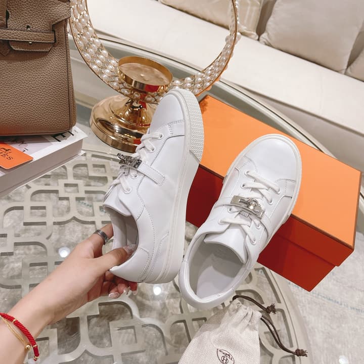 Hermès Kelly Buckle White Sneakers