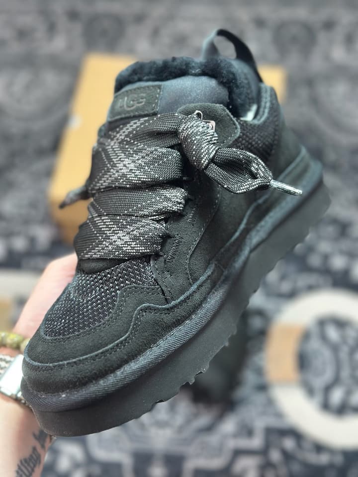 UGG Lowmel Sheepskin Snow Boots in Triple Black Suede