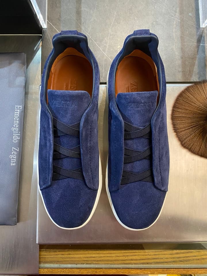 Zegna Triple Stitch Leather Sneakers in Black Smooth Leather