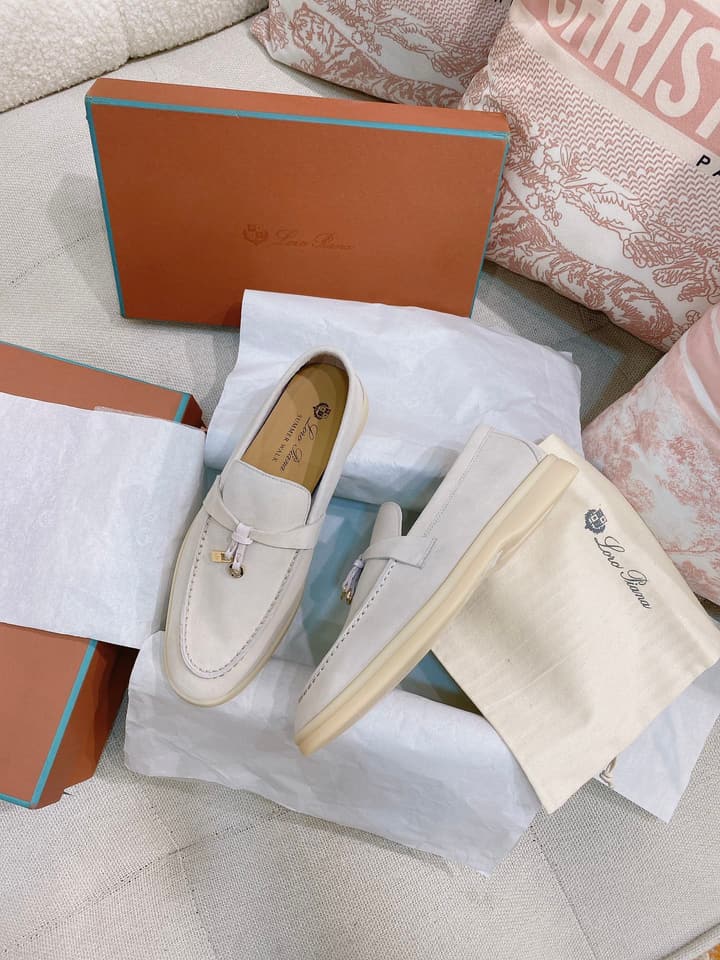 Loro Piana Glossy Cashmere Loafers in Blush Pink Suede