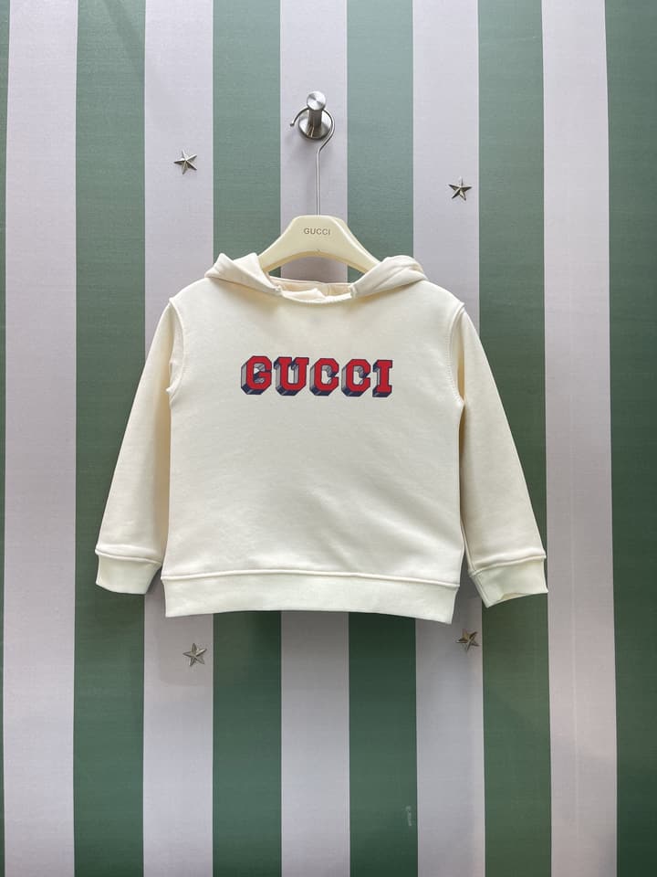 Gucci Kids Hooded Sweatshirt – Kids Collection – 2025AW in Cream With Green/gold Logo